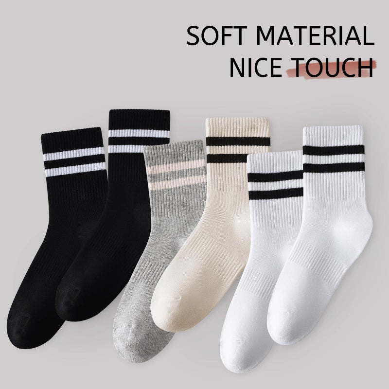 DIBAOLONG Womens Striped Crew Socks Cotton Cozy Socks for Women Cute Soft Above Ankle Sock 6 Pairs Size 5-10 - Image 5