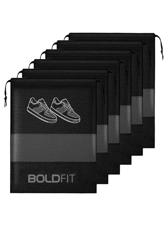 BOLDFIT Boldfit Shoe Bag for Travel Bag for Man & Women Shoe Cover for Storage at Home Gym Reusable Travelling Accessories Organizer Pouch Travel Essentials Footwear Bags for Travelling Men -Pack of 6, Black - Image 1
