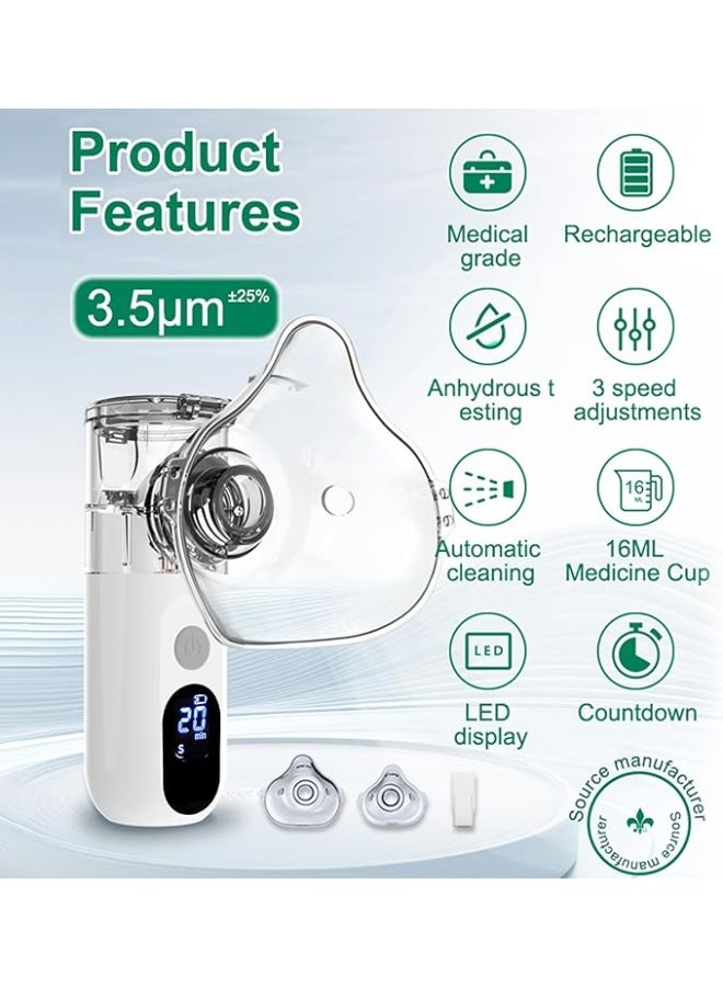 Portable Inhaler Device with LED Screen – Adjustable Mist Nebuliser for Adults & Children with Mouthpiece and Mask - Image 2