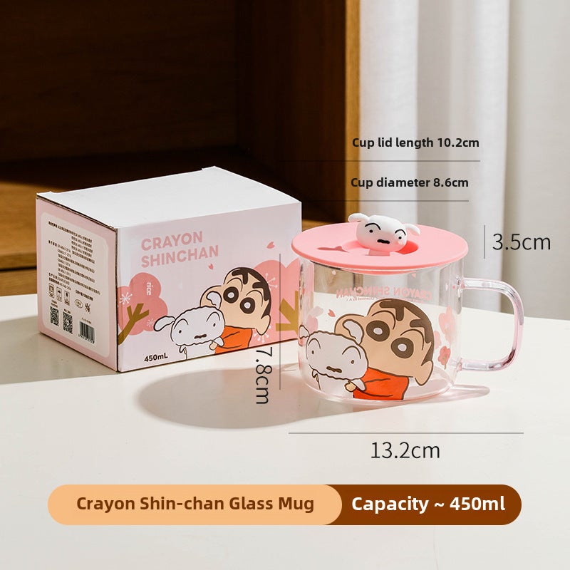 Crayon Shinchan Licensed Glass Mug with Lid Pink