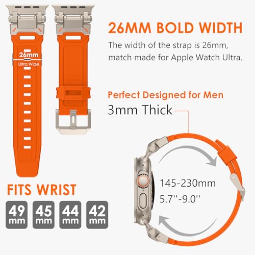 FULLIFE Designed for Apple Watch Band Apple Watch Ultra 3/2/1 49mm for Men, Silicone Rubber Bands with Metal Connector for Apple Watch Series 11/10 46mm, 9/8/7 45mm, SE2/SE 6/5/4 44mm, 3/2/1 42mm - Image 3
