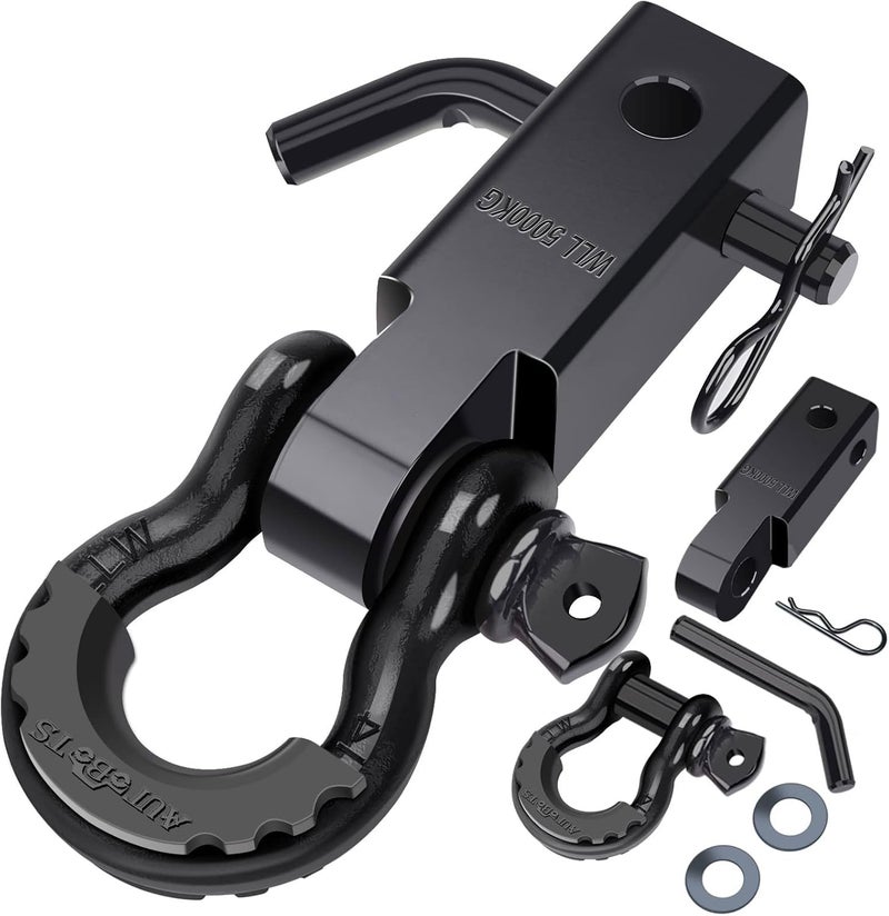 AUTOBOTS Shackle Hitch Receiver 2", 45,000 Lbs Break Strength Heavy Duty Receiver with 5/8" Screw Pin, 3/4" D Ring Shackles, Towing Accessories for Vehicle Recovery Off-Road, Black&Black - Image 1