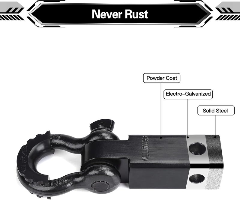 AUTOBOTS Shackle Hitch Receiver 2", 45,000 Lbs Break Strength Heavy Duty Receiver with 5/8" Screw Pin, 3/4" D Ring Shackles, Towing Accessories for Vehicle Recovery Off-Road, Black&Black - Image 4