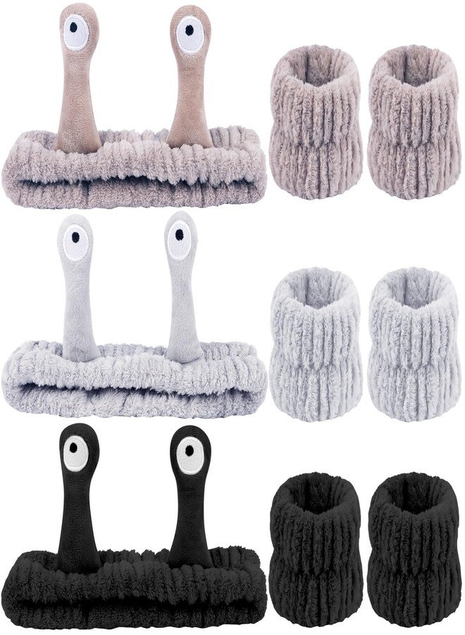 Atoden Snail Spa Headband and Wristband Set Skincare Makeup Headband for Washing Face Cute Animal Spa Head Band for Women Girls Black Khaki Grey - Image 1