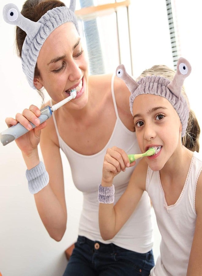 Atoden Snail Spa Headband and Wristband Set Skincare Makeup Headband for Washing Face Cute Animal Spa Head Band for Women Girls Black Khaki Grey - Image 3