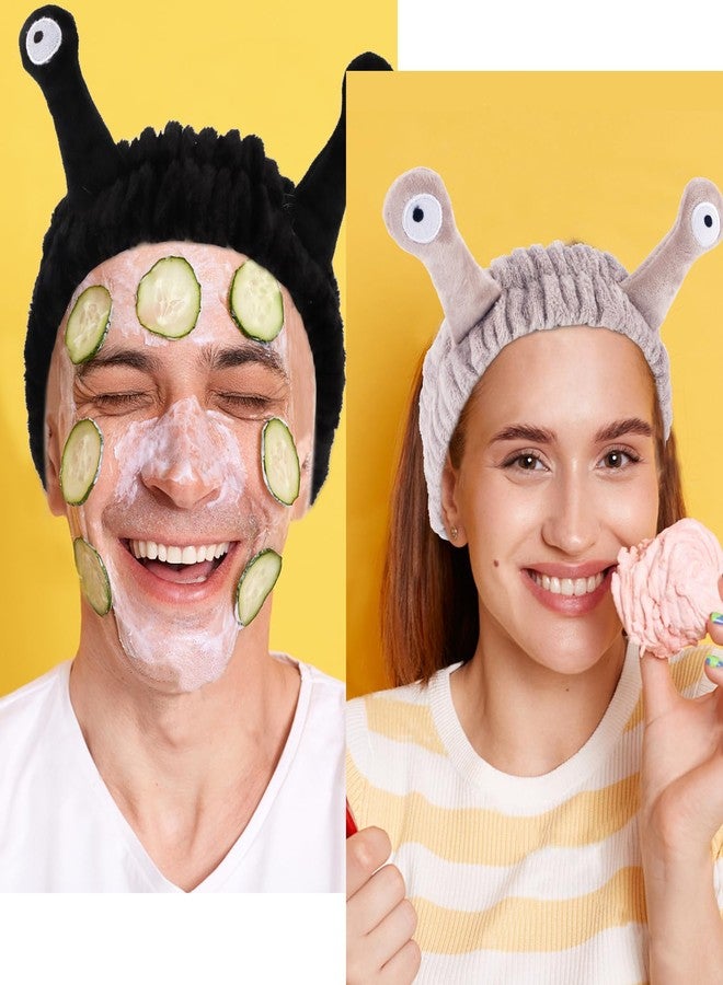 Atoden Snail Spa Headband and Wristband Set Skincare Makeup Headband for Washing Face Cute Animal Spa Head Band for Women Girls Black Khaki Grey - Image 4