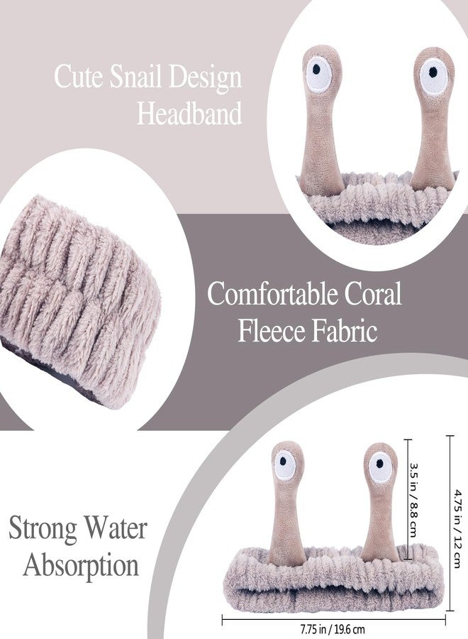 Atoden Snail Spa Headband and Wristband Set Skincare Makeup Headband for Washing Face Cute Animal Spa Head Band for Women Girls Black Khaki Grey - Image 5