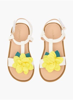 JUNIORS Girls Flower Applique Sandals With Hook And Loop Closure  - Image 2