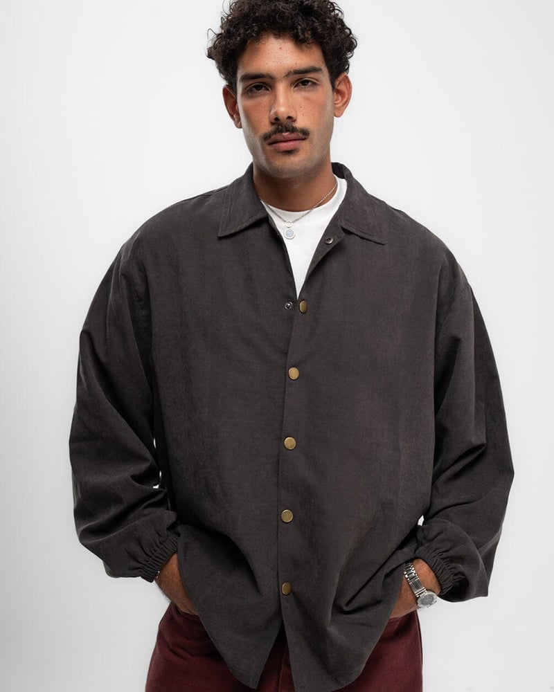 In Your Shoe Dark Grey Oversized Textured Windbreaker - Image 4