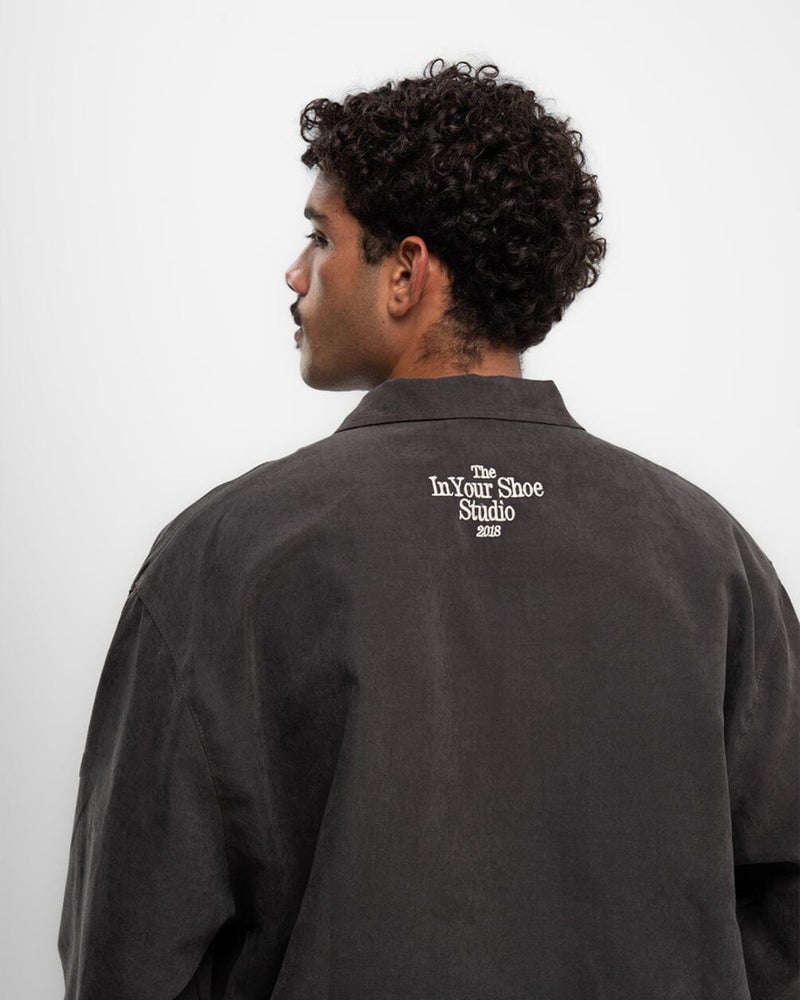 In Your Shoe Dark Grey Oversized Textured Windbreaker - Image 3