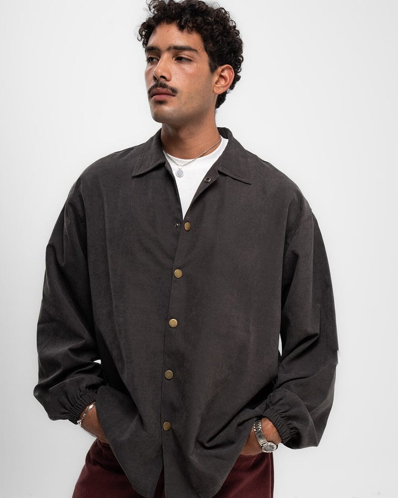 In Your Shoe Dark Grey Oversized Textured Windbreaker - Image 1