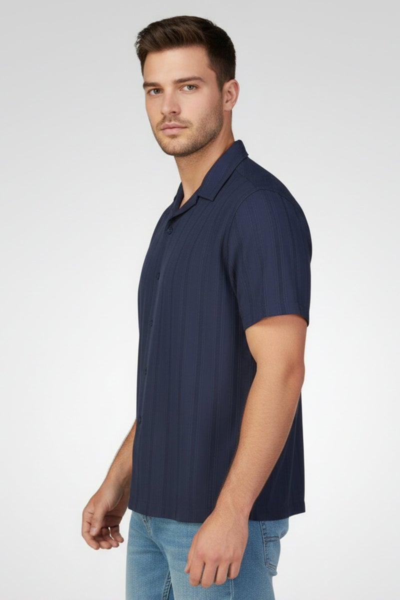 Celio Men Regular Fit Textured Short Sleeve Casual Shirt, Slate Blue - Image 3