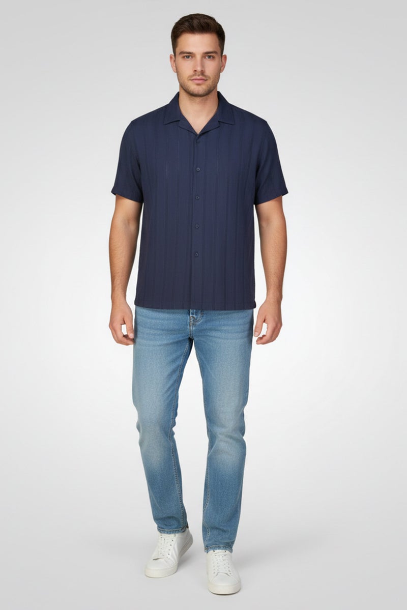 Celio Men Regular Fit Textured Short Sleeve Casual Shirt, Slate Blue - Image 5