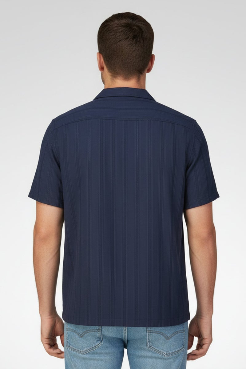 Celio Men Regular Fit Textured Short Sleeve Casual Shirt, Slate Blue - Image 3