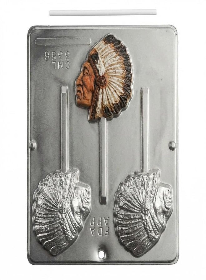 Lollipops Indian Native American Indigenous Chief Lollipop Chocolate Candy Mold 3356 - Image 1