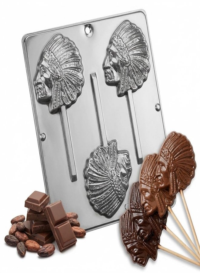 Lollipops Indian Native American Indigenous Chief Lollipop Chocolate Candy Mold 3356 - Image 5