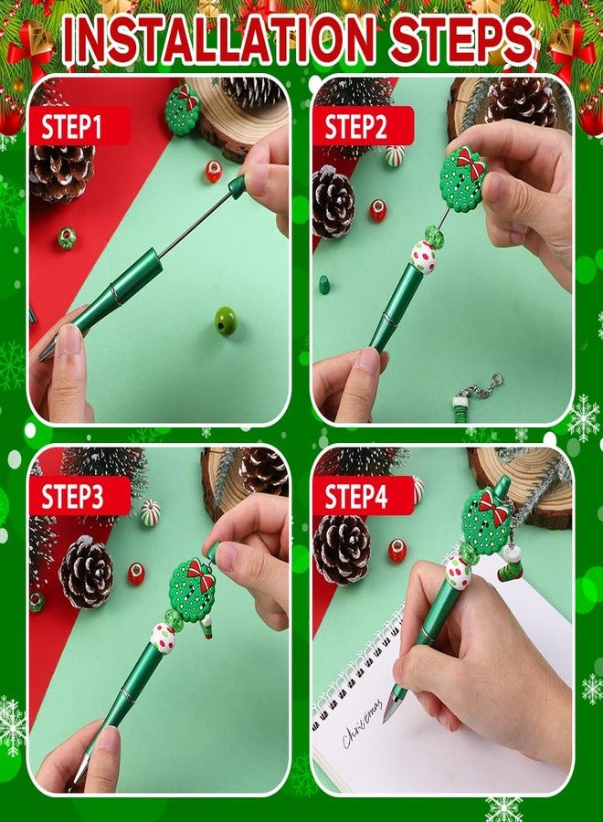 Vellibring 12 Set Christmas Beadable Pens Plastic Bead Pens Winter Classic Color Bulk Ballpoint DIY Crafting Pens Making Kit with Pendants Lobster Clasps for Students Teens School Office Supplies - Image 4