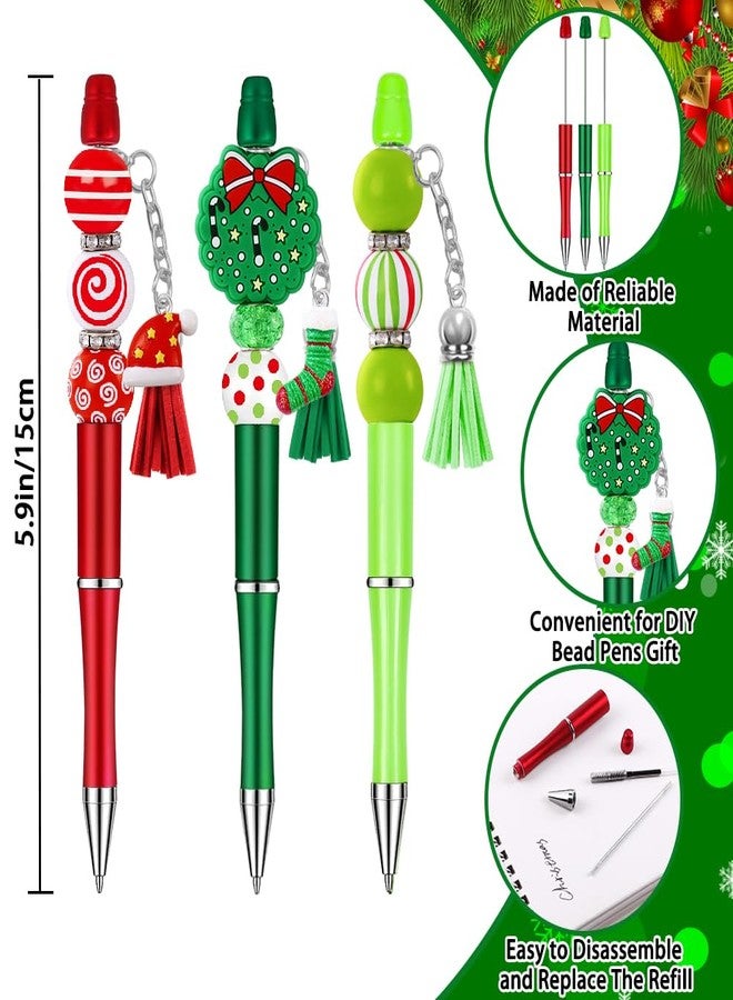 Vellibring 12 Set Christmas Beadable Pens Plastic Bead Pens Winter Classic Color Bulk Ballpoint DIY Crafting Pens Making Kit with Pendants Lobster Clasps for Students Teens School Office Supplies - Image 3