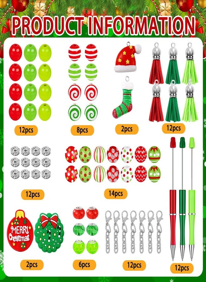 Vellibring 12 Set Christmas Beadable Pens Plastic Bead Pens Winter Classic Color Bulk Ballpoint DIY Crafting Pens Making Kit with Pendants Lobster Clasps for Students Teens School Office Supplies - Image 2
