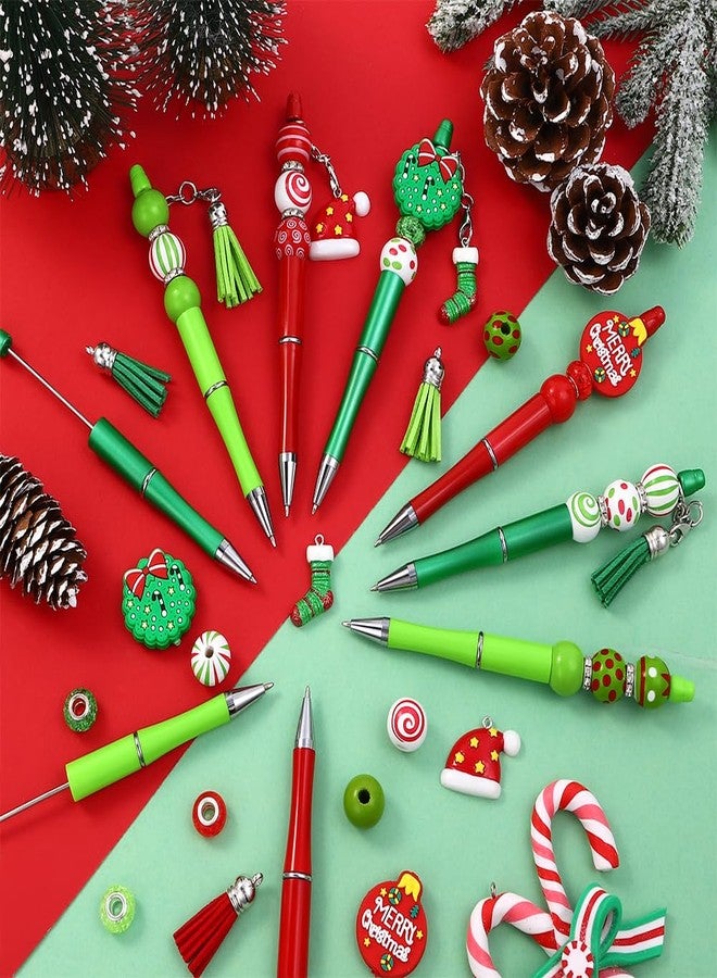 Vellibring 12 Set Christmas Beadable Pens Plastic Bead Pens Winter Classic Color Bulk Ballpoint DIY Crafting Pens Making Kit with Pendants Lobster Clasps for Students Teens School Office Supplies - Image 5