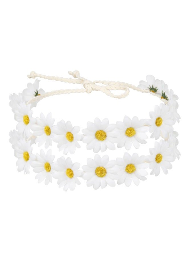 WOVOWOVO 2 Packs Daisy Flower Crown Headbands For Women Baby Girl, Sunflower Hippie Hair Accessories Fall Floral Crowns Hair Bands Handmade Bridal Headpiece Photo Props Party Vacation (White) - Image 1