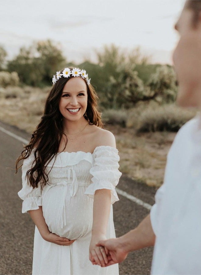 WOVOWOVO 2 Packs Daisy Flower Crown Headbands For Women Baby Girl, Sunflower Hippie Hair Accessories Fall Floral Crowns Hair Bands Handmade Bridal Headpiece Photo Props Party Vacation (White) - Image 2