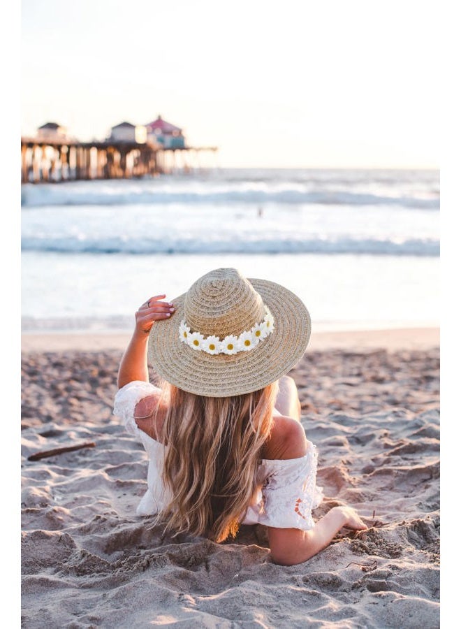 WOVOWOVO 2 Packs Daisy Flower Crown Headbands For Women Baby Girl, Sunflower Hippie Hair Accessories Fall Floral Crowns Hair Bands Handmade Bridal Headpiece Photo Props Party Vacation (White) - Image 4