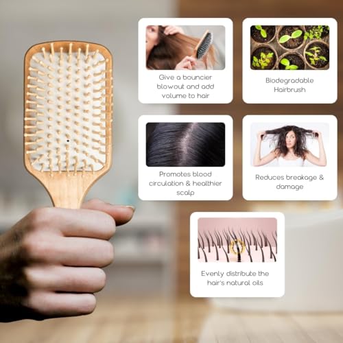 Organic B Wooden Paddle Hair Brush, Hair Brush Comb for Women, Bamboo Brush for Hair Care, Detangling Hair Brush for Thick Hair, Anti Static Brush for Curly and Straight Hair, Scalp Massage - Image 4