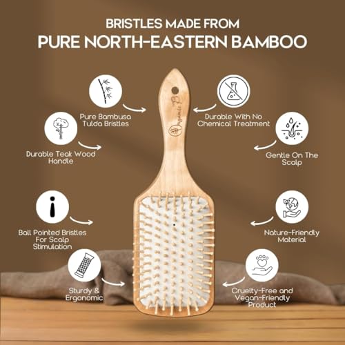 Organic B Wooden Paddle Hair Brush, Hair Brush Comb for Women, Bamboo Brush for Hair Care, Detangling Hair Brush for Thick Hair, Anti Static Brush for Curly and Straight Hair, Scalp Massage - Image 3