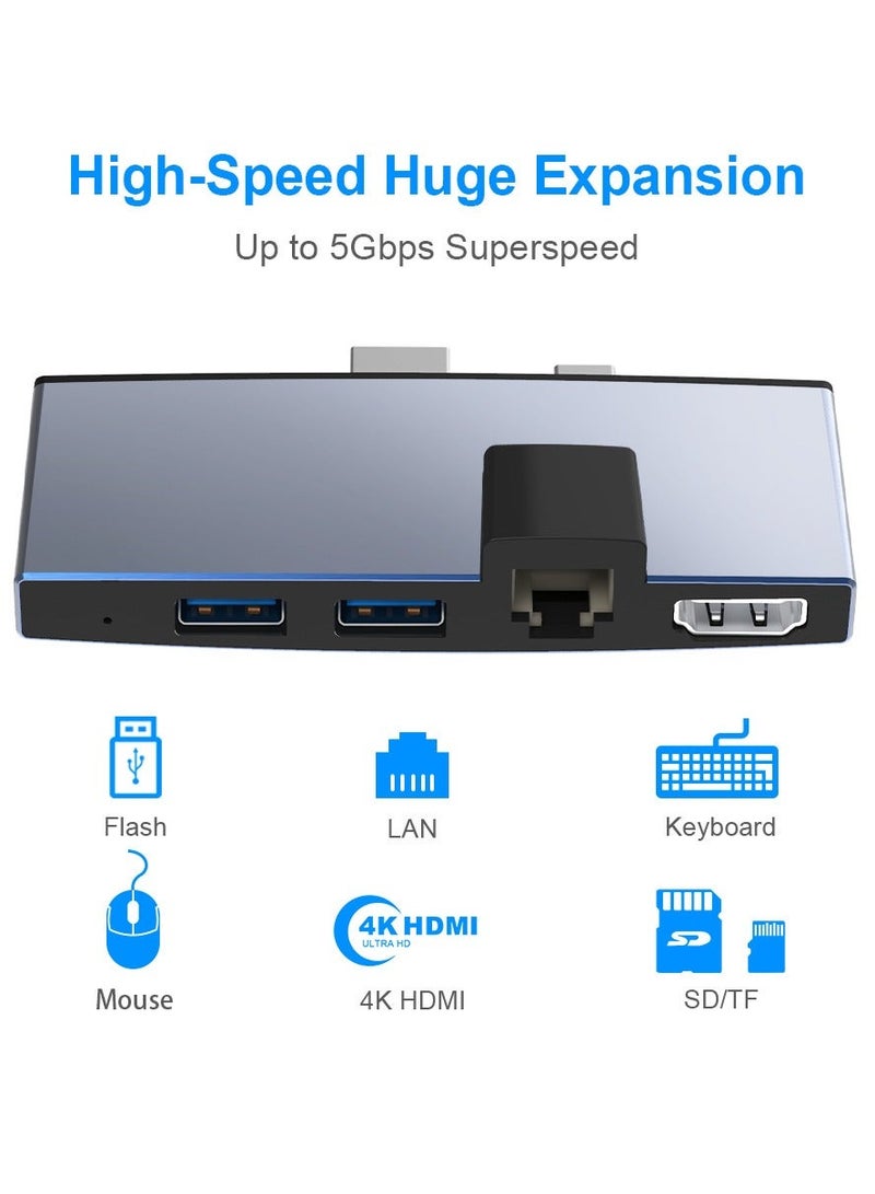 محور/دوك 6 في 1 محول USB3.0، مع منفذ إيثرنت، 4K HDMI، 3 منافذ USB3.0 (5Gps)، SD، قارئ بطاقة TF/Micro SD، لجهاز Surface Pro 6/Pro 5/Pro 4 (رمادي فضائي) - Image 4
