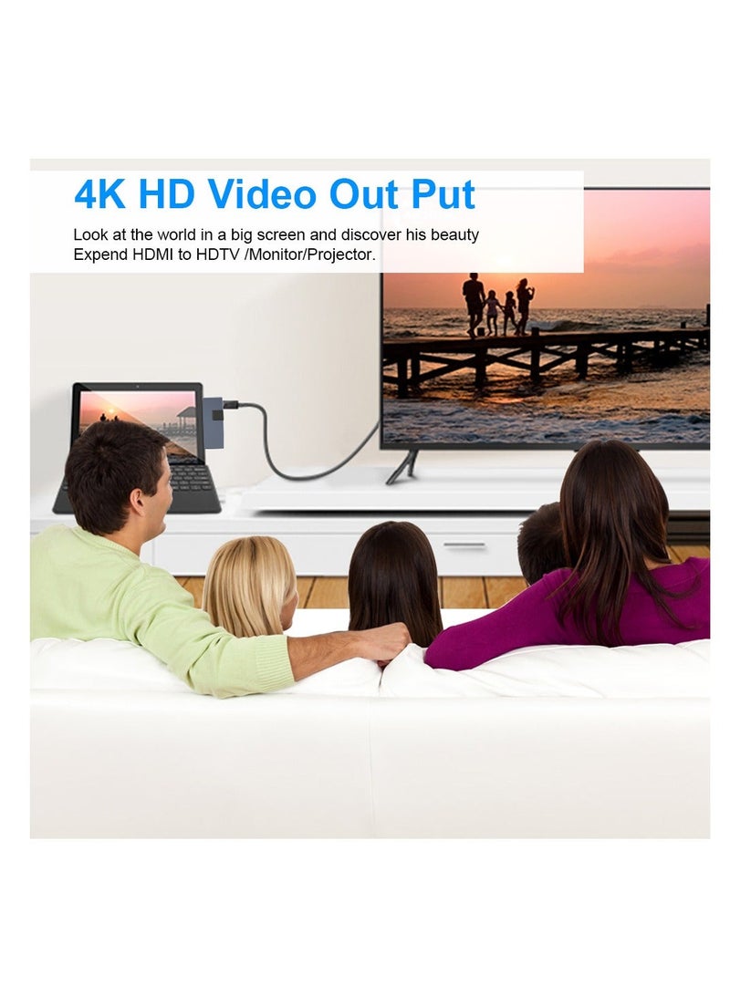 محور/دوك 6 في 1 محول USB3.0، مع منفذ إيثرنت، 4K HDMI، 3 منافذ USB3.0 (5Gps)، SD، قارئ بطاقة TF/Micro SD، لجهاز Surface Pro 6/Pro 5/Pro 4 (رمادي فضائي) - Image 2