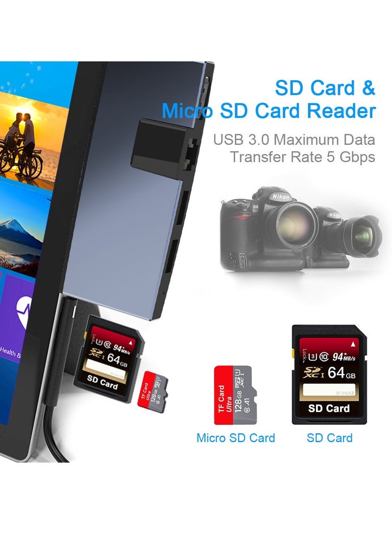 محور/دوك 6 في 1 محول USB3.0، مع منفذ إيثرنت، 4K HDMI، 3 منافذ USB3.0 (5Gps)، SD، قارئ بطاقة TF/Micro SD، لجهاز Surface Pro 6/Pro 5/Pro 4 (رمادي فضائي) - Image 3