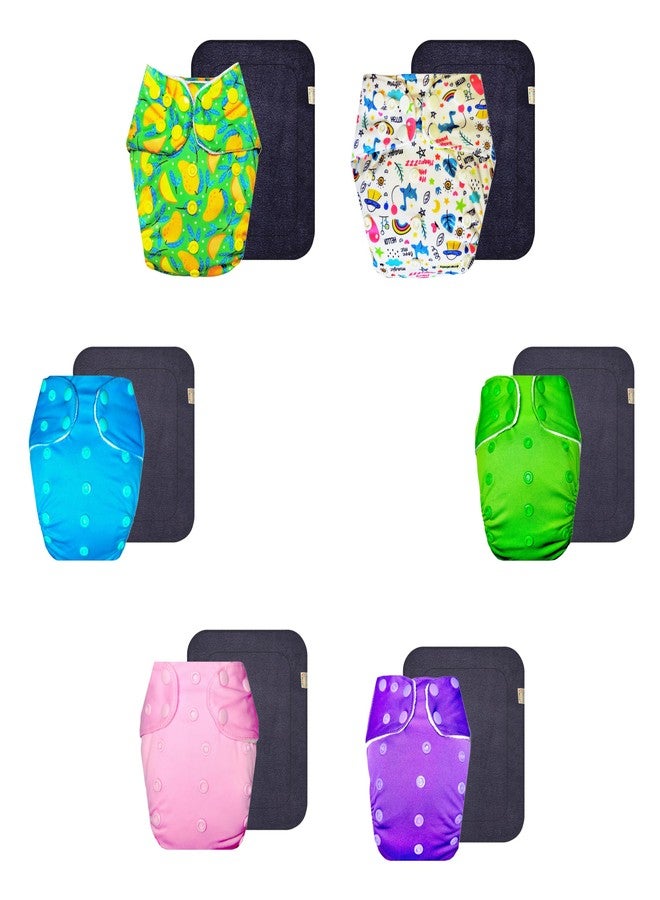 Dumbledo Premium Cloth Diaper with Gray Insert (Pack of 6) | Snug Fit | Reusable & Washable | Adjustable Snaps | Ideal for Toddlers | 3 Months - 3 Years | Unisex Baby - Image 1