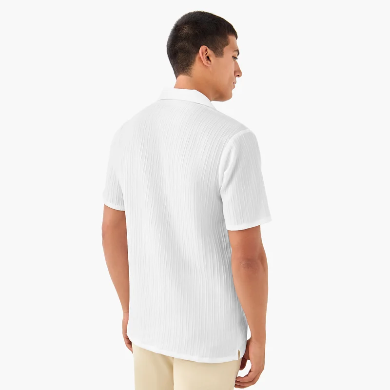 Splash FAV Regular Fit Dobby Textured Shirt with Camp Collar and Short Sleeves