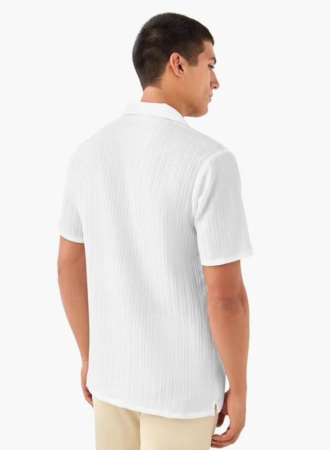 Splash FAV Regular Fit Dobby Textured Shirt with Camp Collar and Short Sleeves