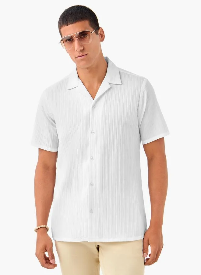 Splash FAV Regular Fit Dobby Textured Shirt with Camp Collar and Short Sleeves