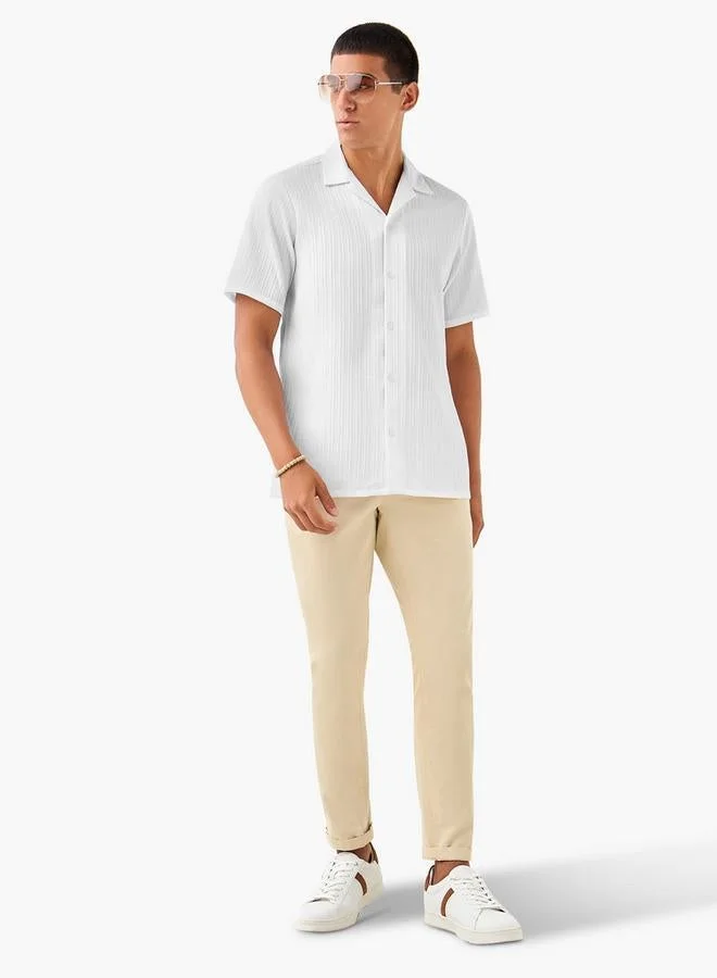 Splash FAV Regular Fit Dobby Textured Shirt with Camp Collar and Short Sleeves