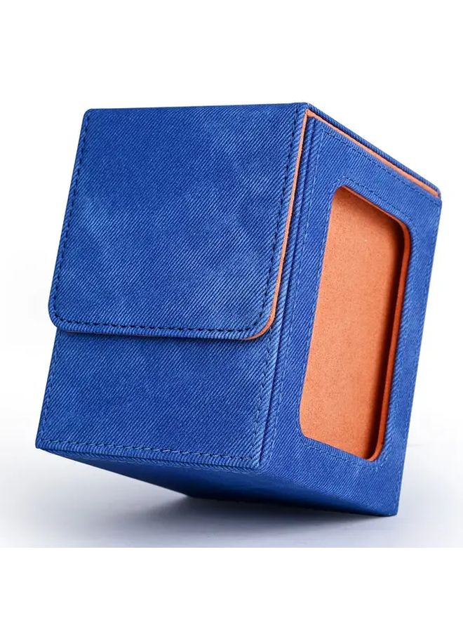 Blue Grey Magnetic PU Leather Card Deck Box Holds 120 Sleeved Cards Display Window - Image 2