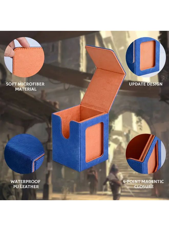 Blue Grey Magnetic PU Leather Card Deck Box Holds 120 Sleeved Cards Display Window - Image 4