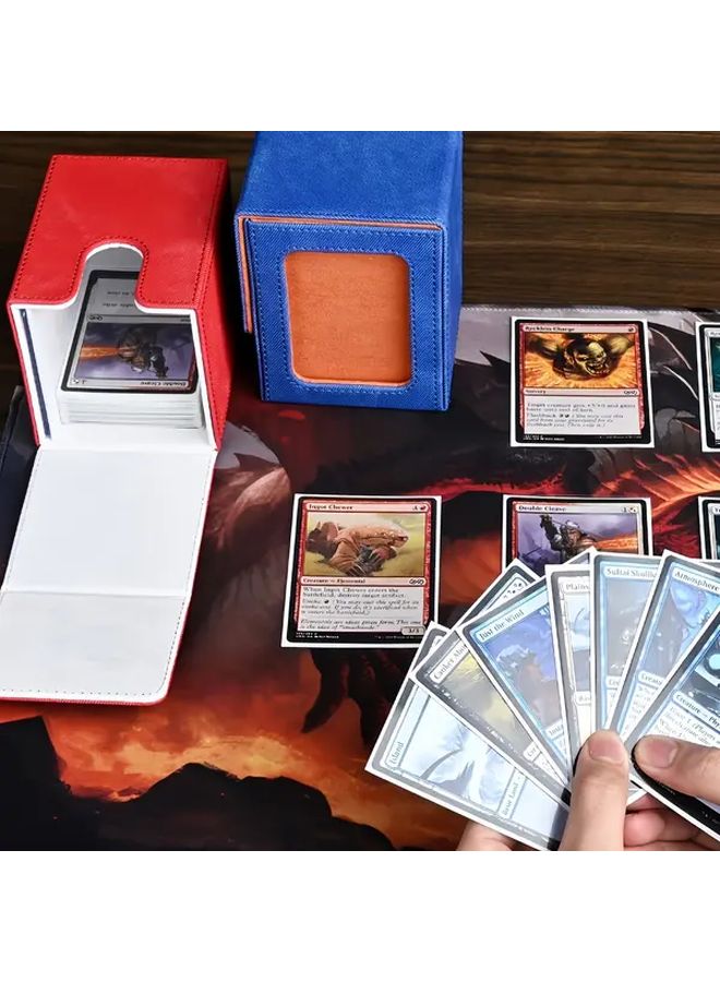 Blue Grey Magnetic PU Leather Card Deck Box Holds 120 Sleeved Cards Display Window - Image 5