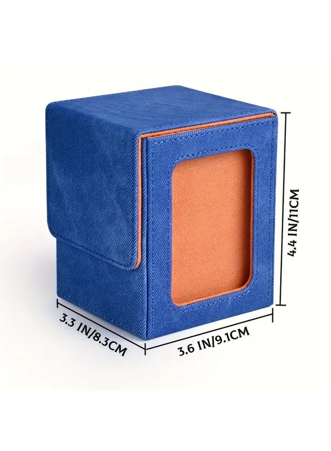 Blue Grey Magnetic PU Leather Card Deck Box Holds 120 Sleeved Cards Display Window - Image 3
