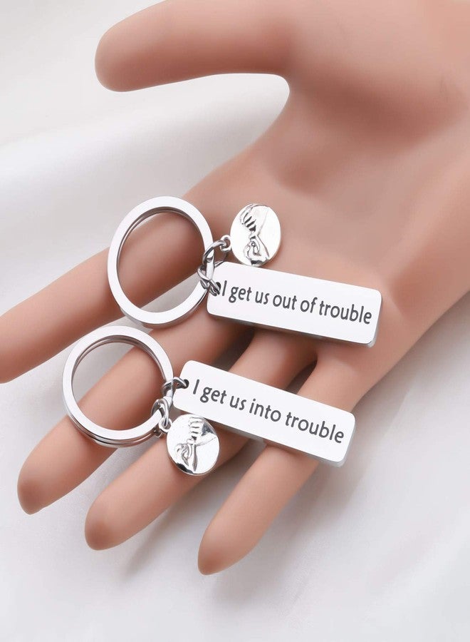 PLITI Funny Best Friend Keychain - 'I Get Us Into Trouble/I Get Us Out Of Trouble' Matching Keyring Set - Gift For Good Friend, Siblings, Troublemaker, Bestie - Friendship Jewelry (Into Trouble Set) - Image 5
