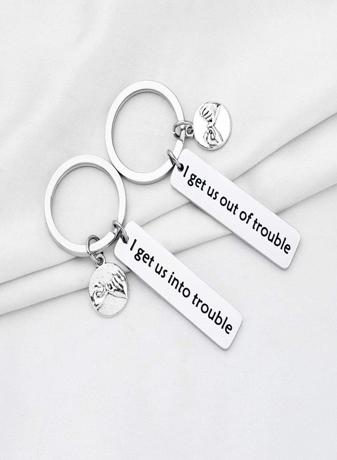 PLITI Funny Best Friend Keychain - 'I Get Us Into Trouble/I Get Us Out Of Trouble' Matching Keyring Set - Gift For Good Friend, Siblings, Troublemaker, Bestie - Friendship Jewelry (Into Trouble Set) - Image 4