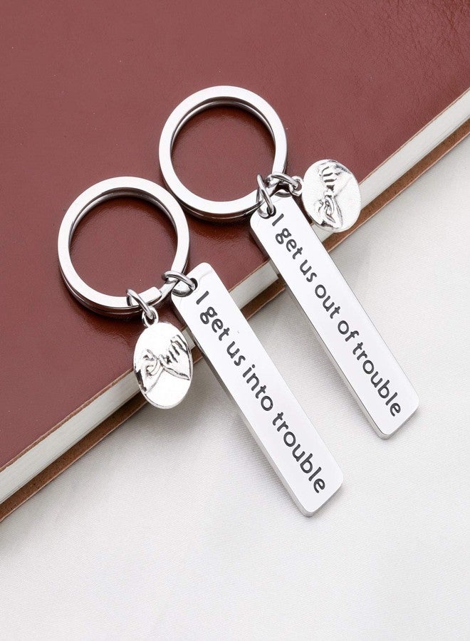 PLITI Funny Best Friend Keychain - 'I Get Us Into Trouble/I Get Us Out Of Trouble' Matching Keyring Set - Gift For Good Friend, Siblings, Troublemaker, Bestie - Friendship Jewelry (Into Trouble Set) - Image 3