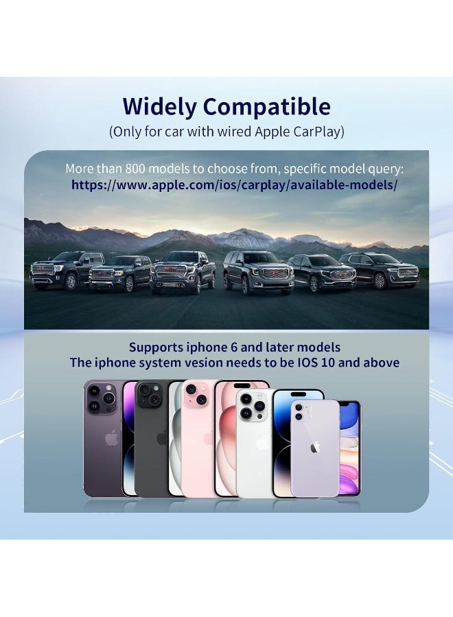 محول وايرلس CarPlay - صندوق AI سهل الاستخدام للسيارات الموصلة بـ CarPlay، يدعم iOS 10+، يحتفظ بالتحكم الأصلي، ويعزز التنقل والموسيقى والمكالمات الهاتفية ومساعد سيري. - Image 1