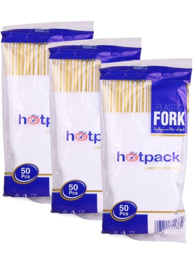 Hotpack Disposable Cutlery Plastic Fork White, 50-Pieces Pack of 3 - Image 1
