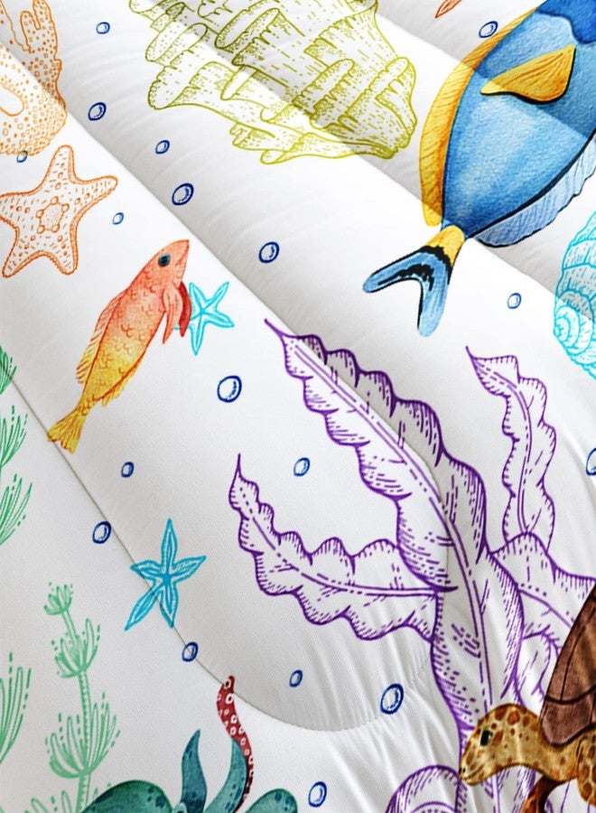 XYNHML Turtle Comforter Set Twin Ocean Watercolor Sea Turtle Bedding Set Tropical Fish Marine Life Bed Set with 2 Pillowcases for Kids Room Decor - Image 4