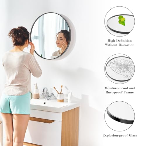 NEWBULIG Round Bathroom Mirror for Over Sink, 24 Inch Wall Mount Vanity Circle Mirror with Matte Metal Framed, Decor for Bathroom, Entryway, Bedroom, Black - Image 2