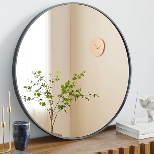 NEWBULIG Round Bathroom Mirror for Over Sink, 24 Inch Wall Mount Vanity Circle Mirror with Matte Metal Framed, Decor for Bathroom, Entryway, Bedroom, Black - Image 3