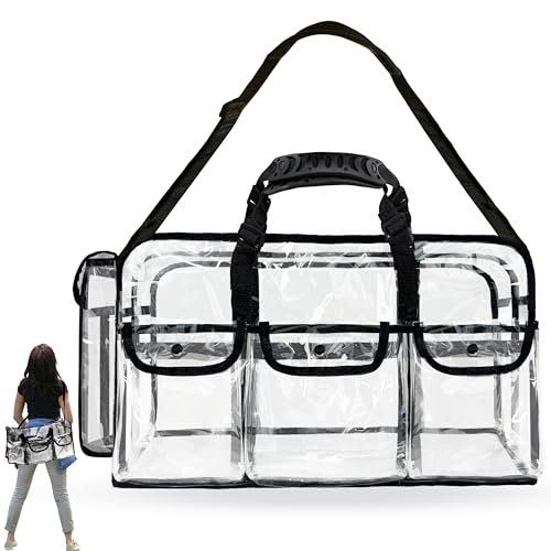 Mewcho 20" Large Clear Tote Makeup Kit Bag for Travel, Clear Duffle Toiletry Cosmetic Bag Professional Organizer Bags for Make up Set Artist Work Beach Gym - Image 1